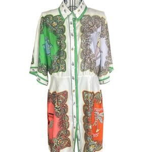 Colorful Patchwork Button-Up Dress